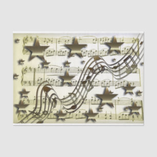 Papel De Seda Notas de música de estrelas brancas de ouro em pa
