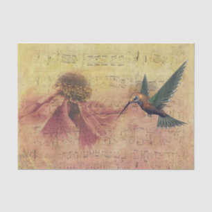 Papel De Seda Notas Musicais da Vintage Flor e do Hummingbird