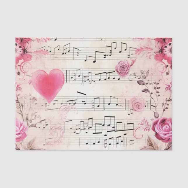 Papel De Seda Notas Musicais e Rosas Vintage Design (Frente )