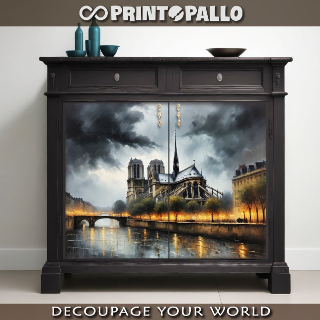 Papel De Seda Notre Dame de Paris, noite tempestuosa e uma proci (Criador carregado)