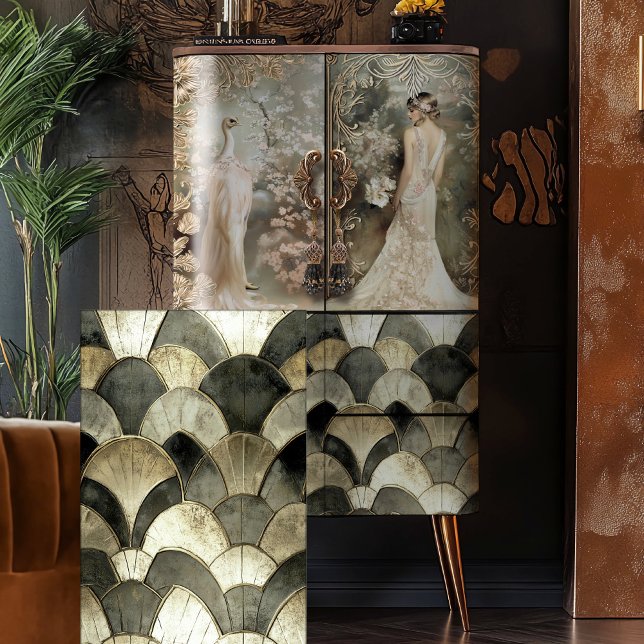 Papel De Seda nouveau art deco repete o azulejo de fundo (Nouveau, 1920's Vintage Art Deco, Repeat Pattern Tile Background Decoupage Tissue Paper.)