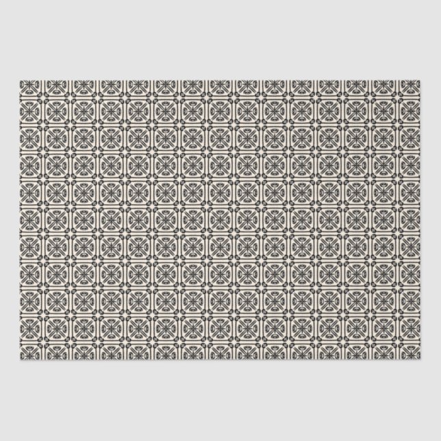 Papel De Seda Nouveau Azulejo espanhol Padrão Negro e Creme (Frente )