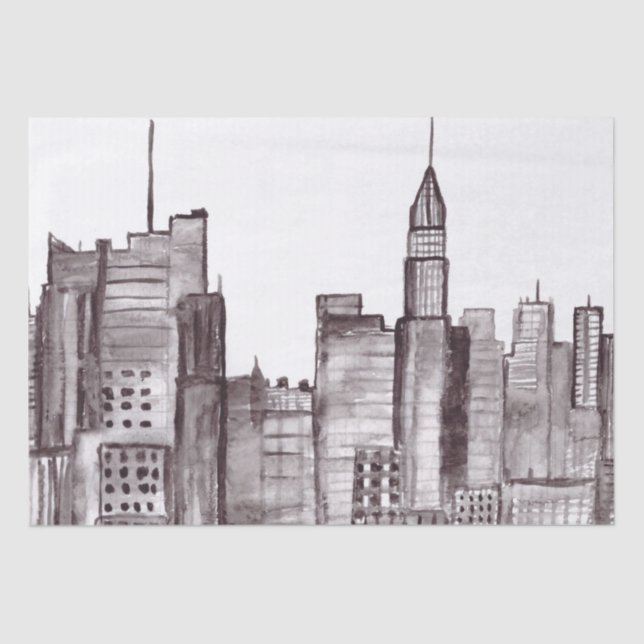 Papel De Seda Nova Iorque de aquarela Manhattan - horizonte pret (Frente )