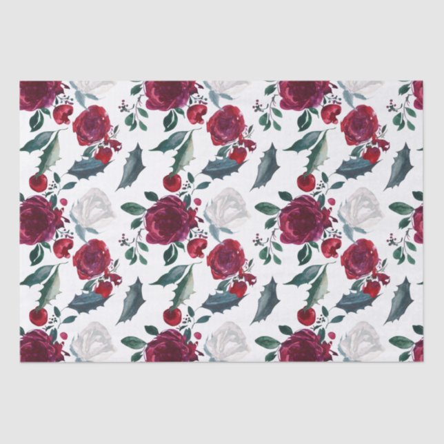 Papel De Seda Noverno Vermelho e Branco das Flores de inverno Na (Frente )