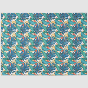 Papel De Seda Nuvem Azul de Turquesa Floral Tropical