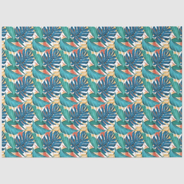 Papel De Seda Nuvem Azul de Turquesa Floral Tropical (Frente )