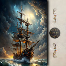 Papel De Seda Nuvem de Tempestade Majestosa Decoupage de Navio A