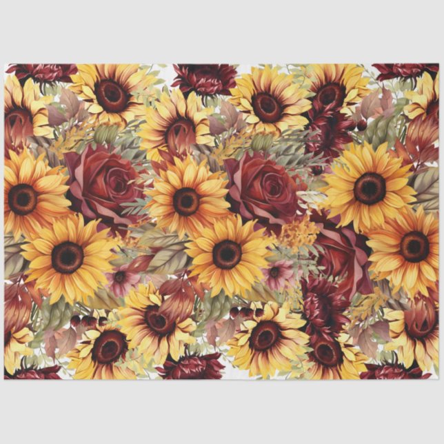 Papel De Seda Nuvem Floral Bold Burgundy & Sunflower (Frente )