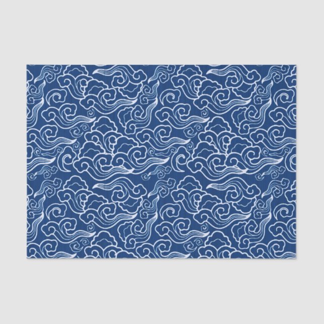 Papel De Seda Nuvens, azuis cobaltos e branco japoneses do (Frente )