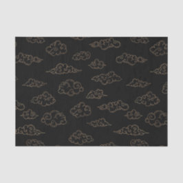 Papel De Seda Nuvens estilizadas douradas vintage retrô em preto