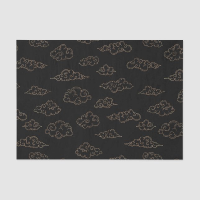 Papel De Seda Nuvens retroradas de ouro estilizadas em preto (Frente )