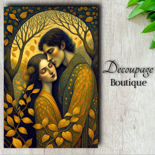 Papel De Seda O Abraço do Outono Amor Dourado na Mata ao Luar