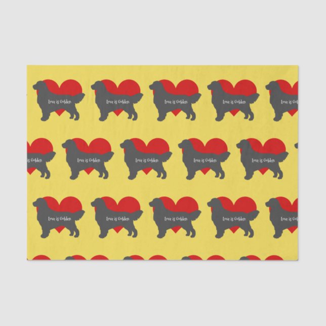 Papel De Seda O amor da silhueta do cão do golden retriever é (Frente )