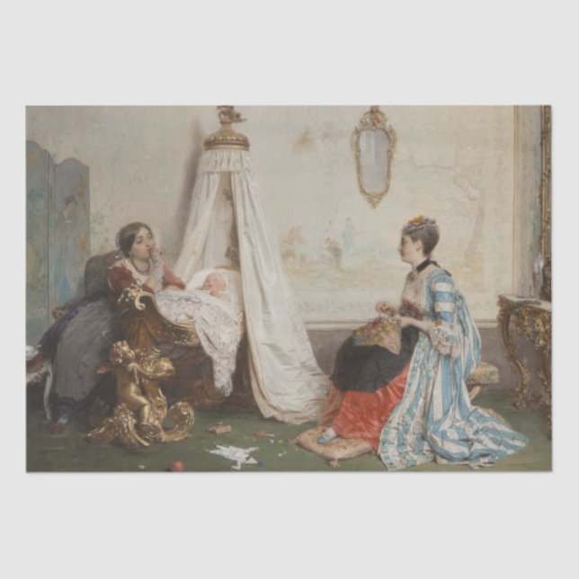 Papel De Seda O bebê está dormindo (por Gerolamo Induno) (Frente )