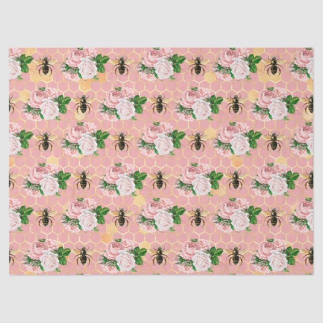 Papel De Seda O Design 18 da Série Bee Rosa e Dourada (Frente )
