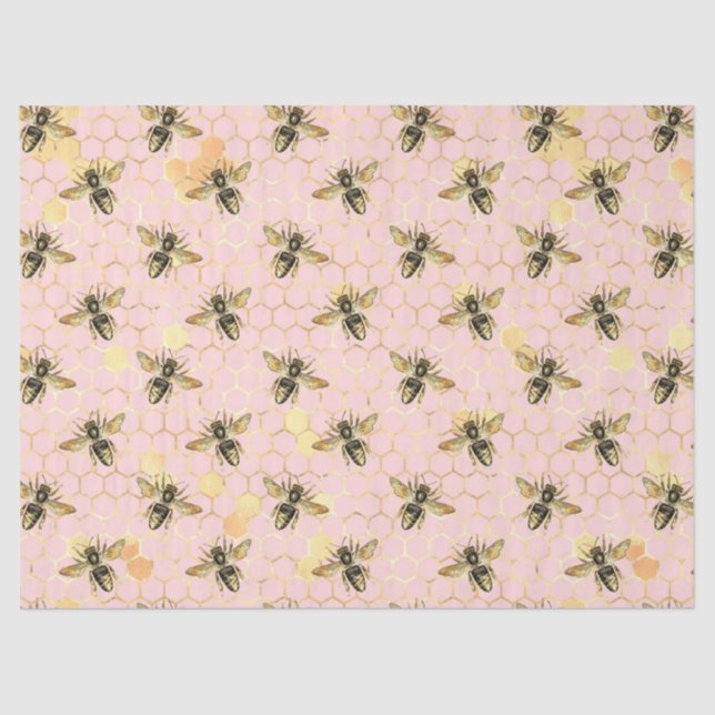 Papel De Seda O Design 1 da Série Bee Rosa e Dourada (Frente )