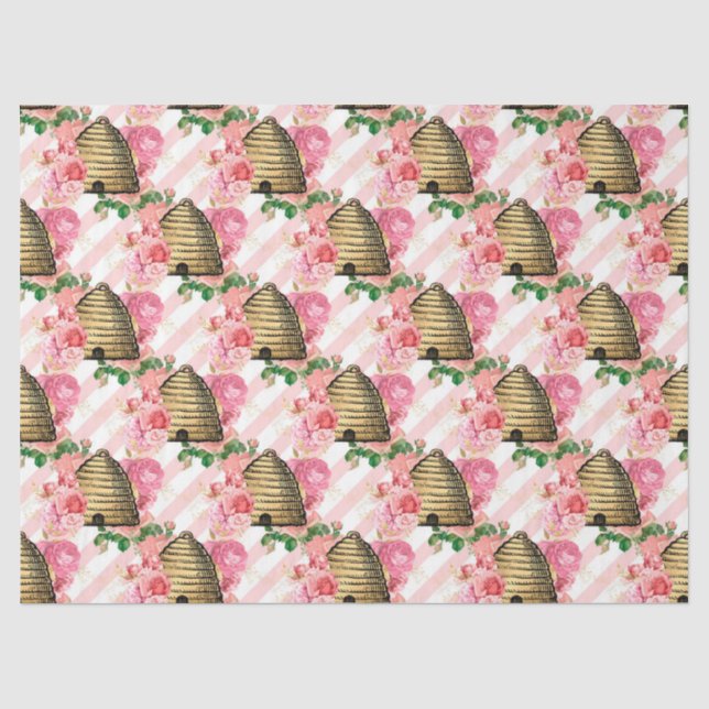 Papel De Seda O Design da Série Abelha Rosa e Dourada 15 Tissue  (Frente )