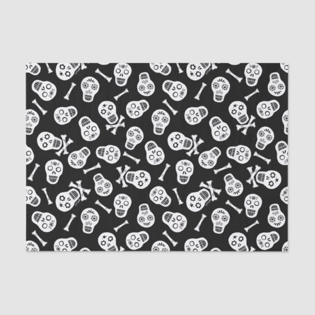 Papel De Seda O Dia de los Muertos Black and White Paper Skulds (Frente )