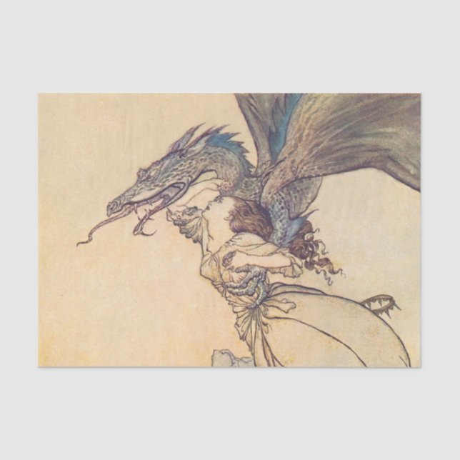 Papel De Seda "O Dragão Pegou a Rainha" por Arthur Rackham (Frente )