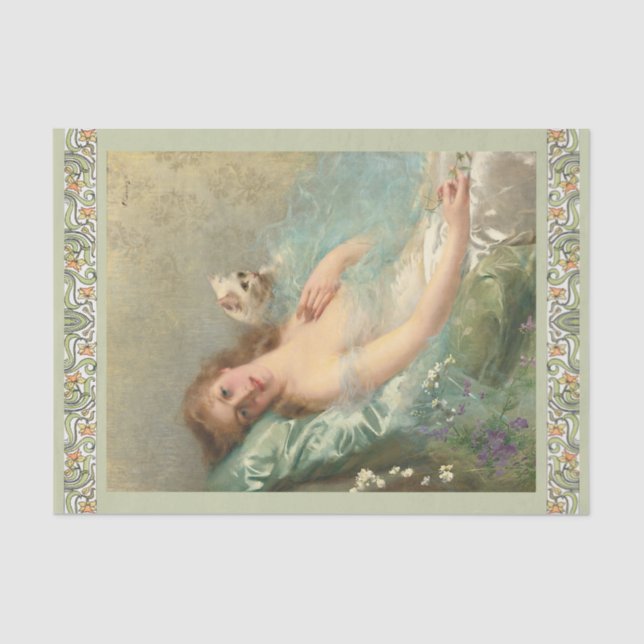 Papel De Seda O Gato Branco de EVittorio Corcos, Desligar (Frente )