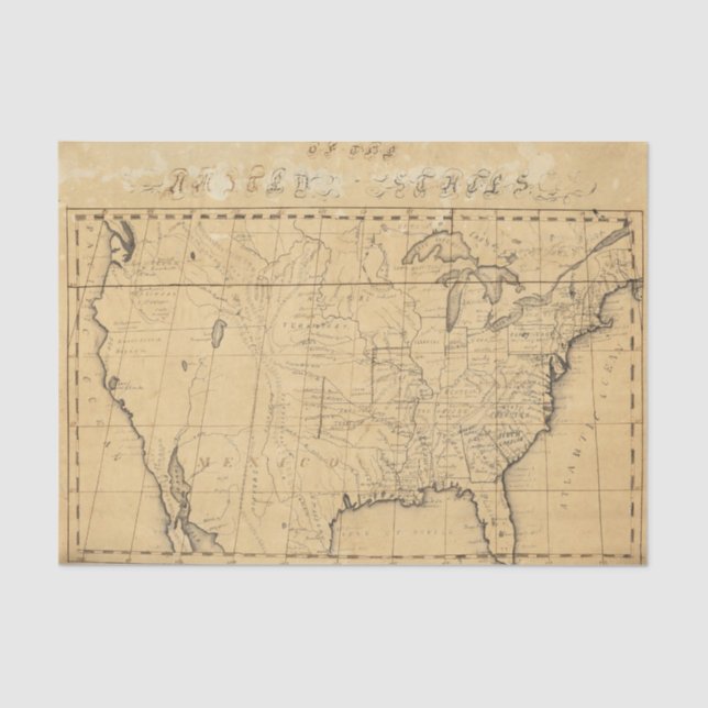 Papel De Seda O mapa das crianças dos Estados Unidos (Frente )