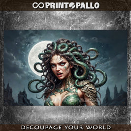 Papel De Seda O mito de Medusa à lua com seus cobras