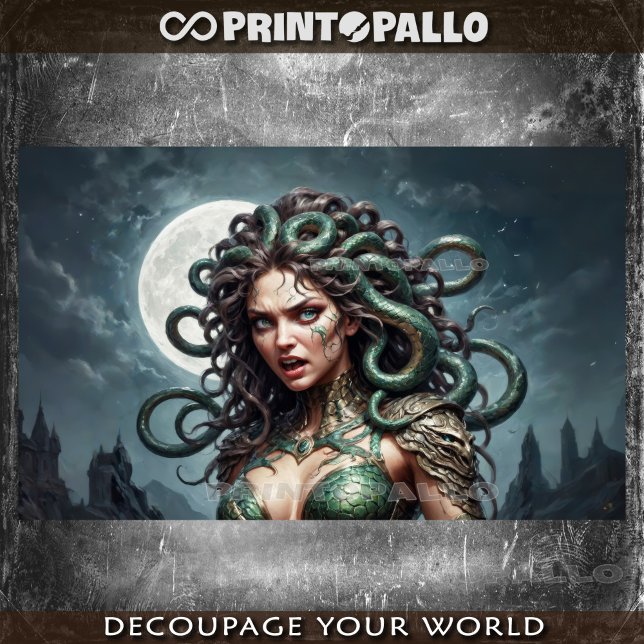 Papel De Seda O mito de Medusa à lua com seus cobras (Criador carregado)