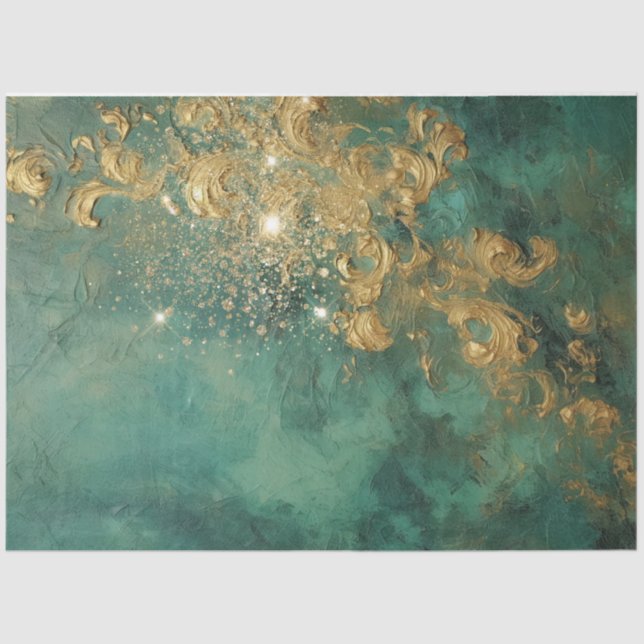 Papel De Seda O ornamento barroco de ouro pesado brilha verde es (Frente )