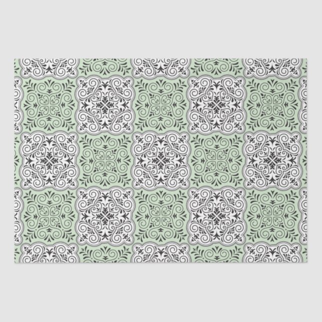 Papel De Seda O padrão verde rococo floresce (Frente )