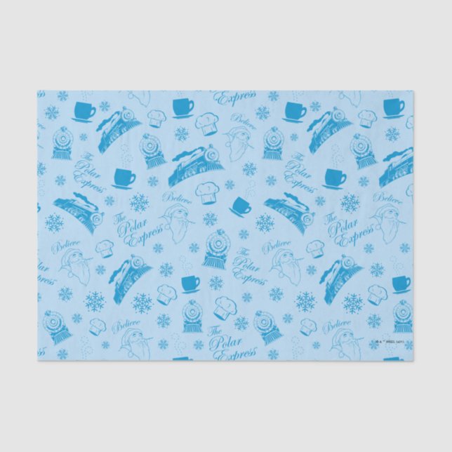 Papel De Seda O Polar Express | Padrão de Ícone de Feriado Azul (Frente )