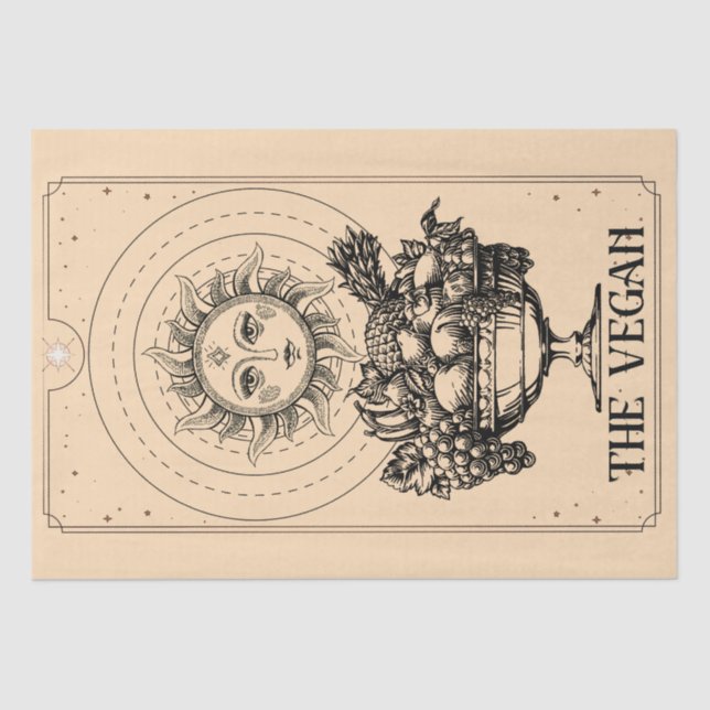 Papel De Seda O Vegan estilizado sol gravado frutas abundantes (Frente )