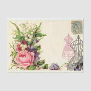 Papel De Seda O vestido floral francês do vintage forma o lenç