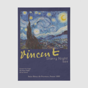 Papel De Seda Obra-prima Vintage Azul Noite Estrelada de Van Gog