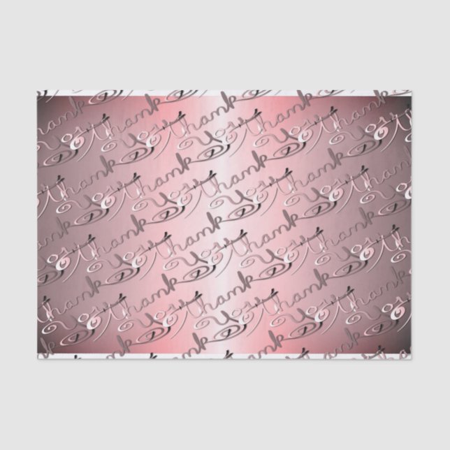 Papel De Seda "Obrigado", escrito à mão, Silvery Rosa Font (Frente )