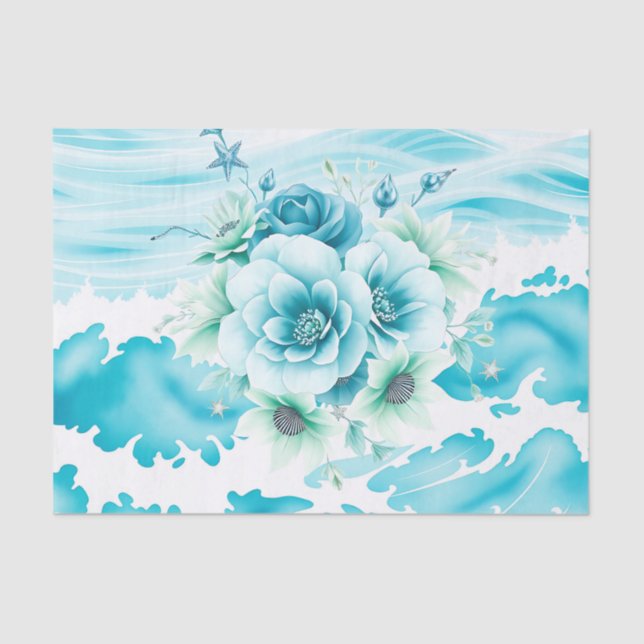 Papel De Seda Oceano Aquarela com Seafoam (Frente )