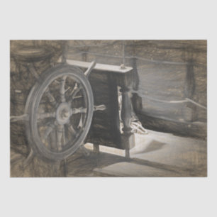 Papel De Seda Oceano Náutico Marinho Vintage Navio Sepia Arte C