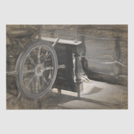 Papel De Seda Oceano Náutico Marinho Vintage Navio Sepia Arte Co