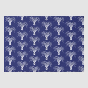 Papel De Seda Octopus Estilizado Vintage Desenho #8 Azul Branco