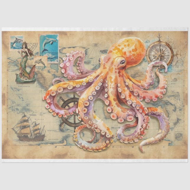 Papel De Seda Octopus no mapa (Frente )