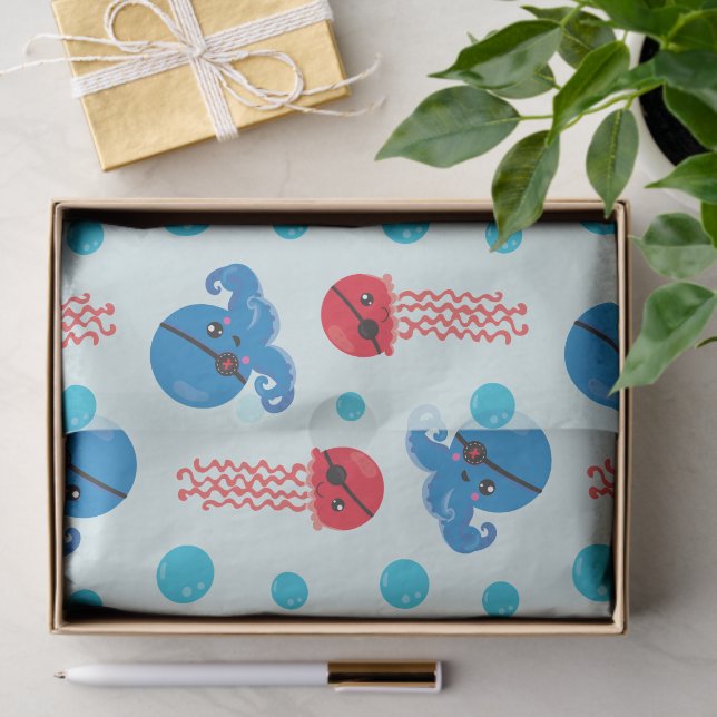 Papel De Seda Octopus Pirata, Jellyfish Pirata, Animais do Mar (Presente)