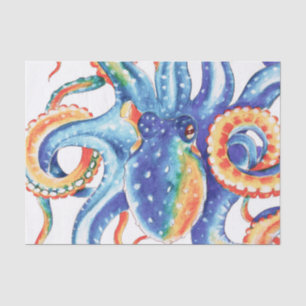 Papel De Seda Octopus Watercolor Art Colorido