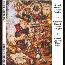 Papel De Seda Oficina de Brinquedos de Natal Steampunk FV4 Decou