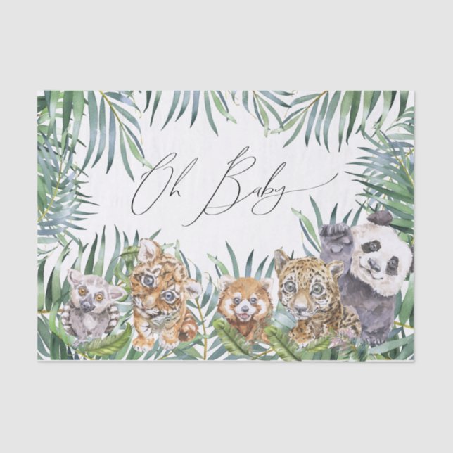 Papel De Seda Oh Baby Shower Animais da Selva Tropical (Frente )