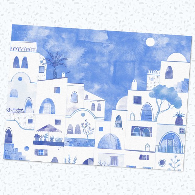 Papel De Seda Oia Santorini Grécia Watercolor Painting (Criador carregado)