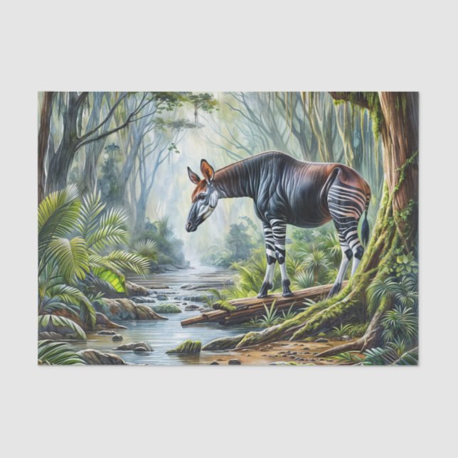 Papel De Seda Okapi In Rainforest Watercolor Art (Frente )