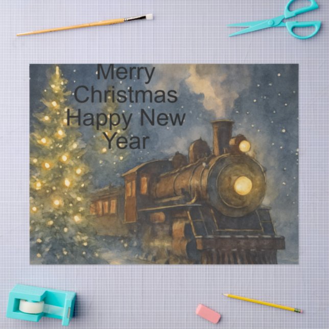 Papel De Seda Old-Fashioned Train Christmas Traditional Winter  (Arte )