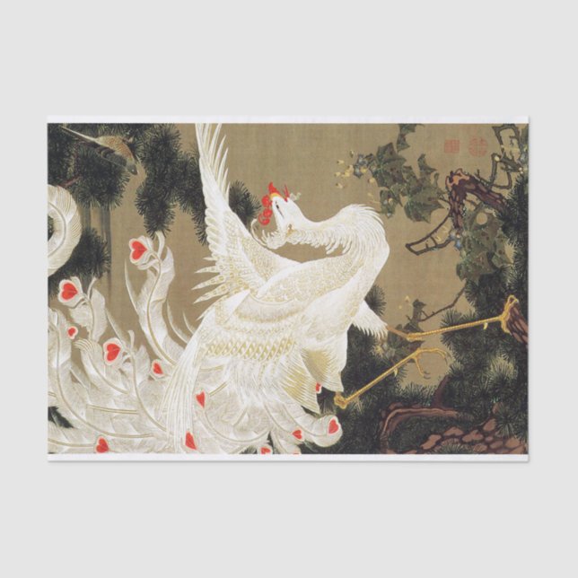 Papel De Seda Old Pine Tree e White Phoenix por Ito Jakuchu (Frente )