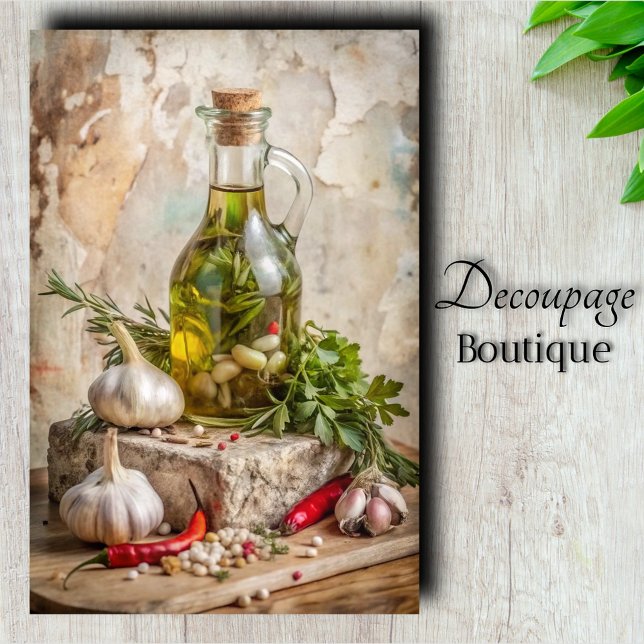 Papel De Seda Óleo Infundido com Ervas Mediterrâneas Decoupage (Mediterranean Herbs Infused Oil Decoupage Tissue Paper)
