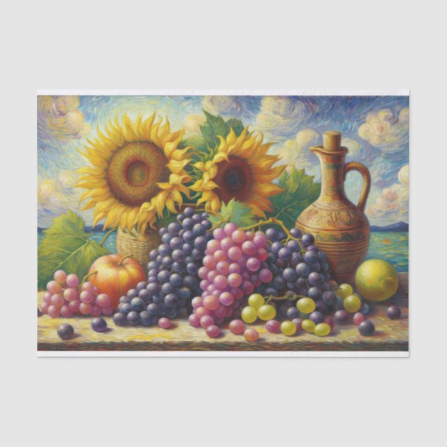 Papel De Seda Óleo sobre uvas e girassóis Decoupage (Frente )
