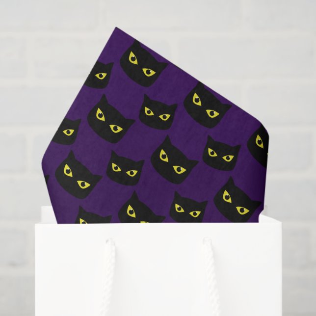 Papel De Seda Olhos amarelos de gato preto e roxo Padrão de Dia  (Sacola de presentes)